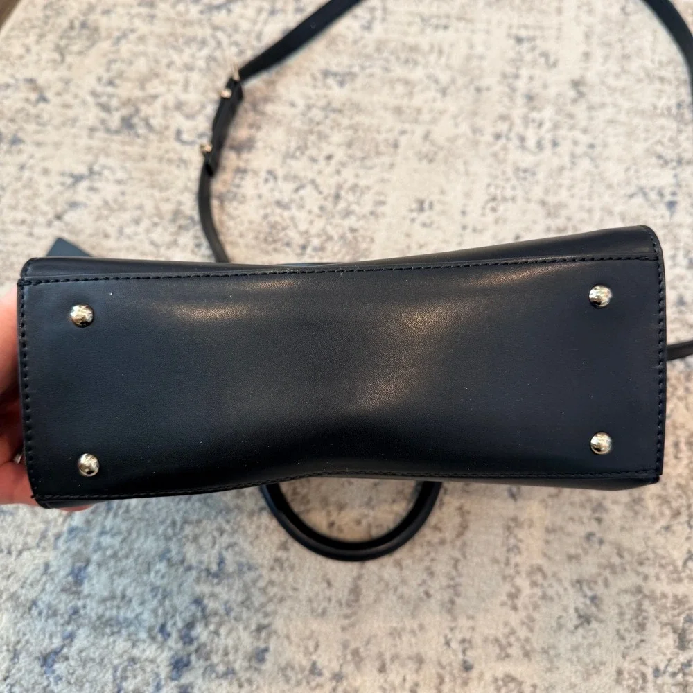 Guess Black Faux‎ Leather Satchel Crossbody Handbag Gold Hardware Lock Detail